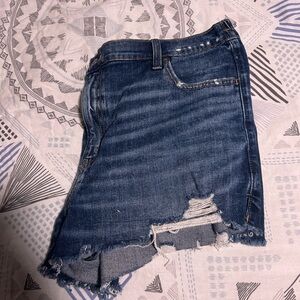 aerie Distressed Cropped Denim Shorts - Blue